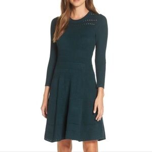 Eliza J Dark Green Long Sleeve Dress